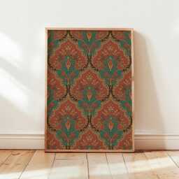 Vintage Floral Pattern Poster - Ornamental Wall Art Teal Terracotta Print - thumbnail 4
