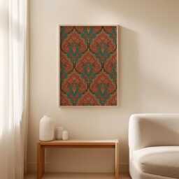 Vintage Floral Pattern Poster - Ornamental Wall Art Teal Terracotta Print - thumbnail 2