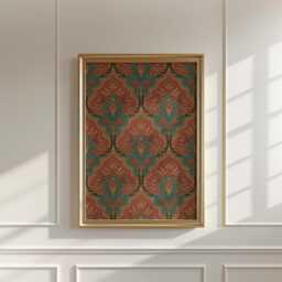 Vintage Floral Pattern Poster - Ornamental Wall Art Teal Terracotta Print - thumbnail 3