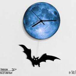 Halloween Bat Swinging On Moon - Wall Clock With Pendulum Clock Unique Decor Gift Idea - thumbnail 2