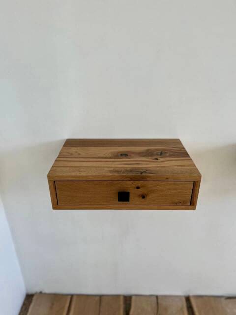 Rustic Floating Nightstand With Drawer White Oak Farmhouse Bedside Table For Bedroom Mid Century Funky Side Wooden - image 1