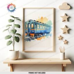 Transport Nursery Wall Art - Set Of 3 Watercolour Posters - Boys Bedroom Artwork Girls Prints Decor Kids Train, Bus, Tram Vehicle - thumbnail 3