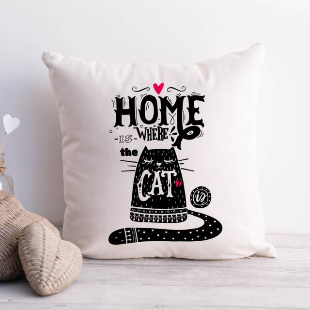 Cat Lover Cushion Cover, Linen Style Pink Typography - 40cm X 40cm - image 1