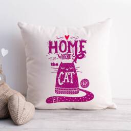 Cat Lover Cushion Cover, Linen Style Pink Typography - 40cm X 40cm - thumbnail 3