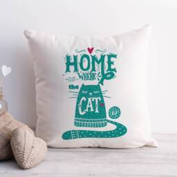Cat Lover Cushion Cover, Linen Style Pink Typography - 40cm X 40cm - thumbnail 2