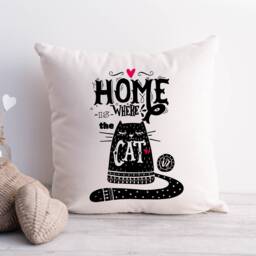 Cat Lover Cushion Cover, Linen Style Pink Typography - 40cm X 40cm - thumbnail 1