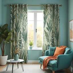 Green Botanical Curtains, Tropical Leaf Print Drapes, Nature Inspired Window Panels For Living Room & Bedroom - thumbnail 2