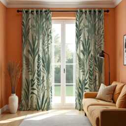 Green Botanical Curtains, Tropical Leaf Print Drapes, Nature Inspired Window Panels For Living Room & Bedroom - thumbnail 3