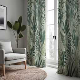 Green Botanical Curtains, Tropical Leaf Print Drapes, Nature Inspired Window Panels For Living Room & Bedroom - thumbnail 4