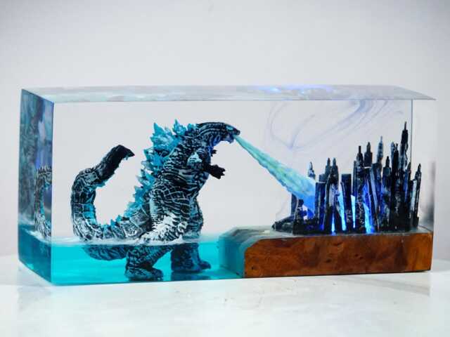 Premium Kai.ju Titan Giant Monster Resin Lamp - Handmade Cityscape Diorama Light Inspired By Legendary Monsters - image 1