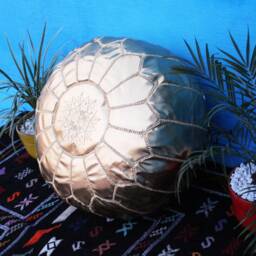 Handmade Gold Faux Leather Moroccan Pouf Ottoman Footstool - thumbnail 3