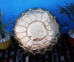Handmade Gold Faux Leather Moroccan Pouf Ottoman Footstool
