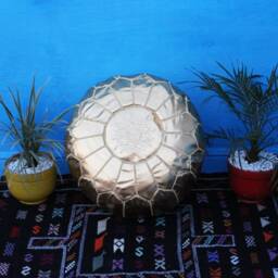 Handmade Gold Faux Leather Moroccan Pouf Ottoman Footstool - thumbnail 2