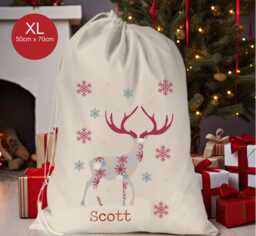 Personalised Xl Drawstring Christmas Sack/Stocking. Deer Stag ..xmas Present Sack Gift Bag.. Unisex - thumbnail 1