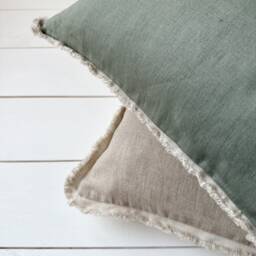 Washed Linen Pillow Case With Natural Fringe in Various Colors/Cushion Cover Fringed Edge/Decorative Sham - thumbnail 2
