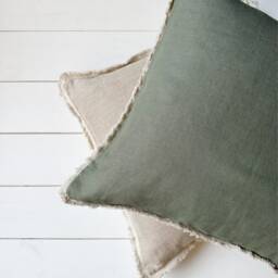 Washed Linen Pillow Case With Natural Fringe in Various Colors/Cushion Cover Fringed Edge/Decorative Sham - thumbnail 3