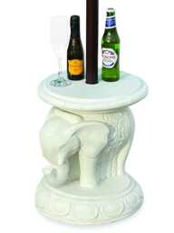 Bali Elephant Parasol Base With Drinks Table, Decorative Terrazzo Stand