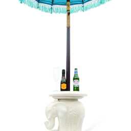 Bali Elephant Parasol Base With Drinks Table, Decorative Terrazzo Stand - thumbnail 3