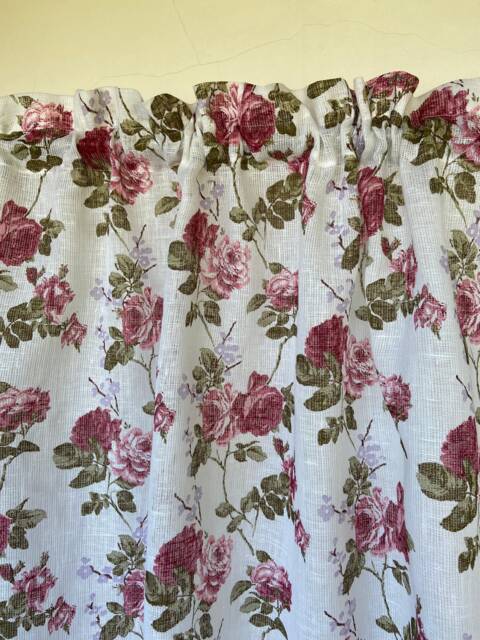 Linen Curtains Cafe Kitchen Valance Panels Shabby Chic Roses - image 1