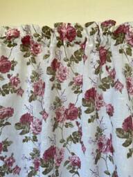 Linen Curtains Cafe Kitchen Valance Panels Shabby Chic Roses - thumbnail 1