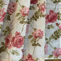 Linen Curtains Cafe Kitchen Valance Panels Shabby Chic Roses - thumbnail 2