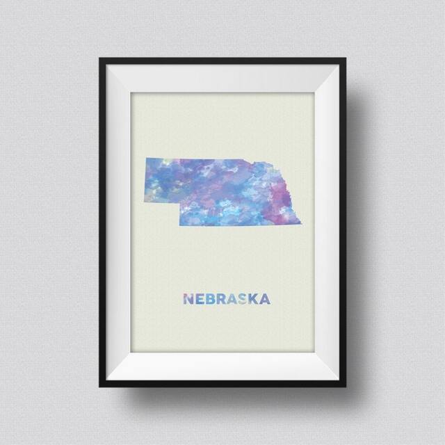 Nebraska Map Usa Watercolor Art Print Ink Splash Poster Canvas