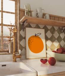 Orange Unframed Print - Fruit Minimalistic Poster Kitchen Art Prints Decor Colourful Cute - thumbnail 1