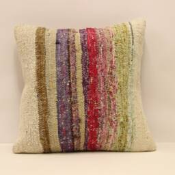 Ethnic Kilim Pillow Cover, Boho Home Decor - 16x16 Inch - thumbnail 1