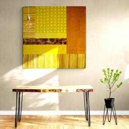 Yellow Silk Quilt Art Japandi Fiber Wall Hanging - 54x56 - thumbnail 3