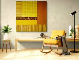 Yellow Silk Quilt Art Japandi Fiber Wall Hanging - 54x56