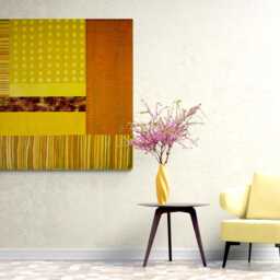 Yellow Silk Quilt Art Japandi Fiber Wall Hanging - 54x56 - thumbnail 4