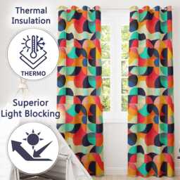 Abstract Geometric Curved Shapes Colorful Seamless Pattern Readymade Eyelet Ring Top Thermal 100% Blackout Curtains - thumbnail 3