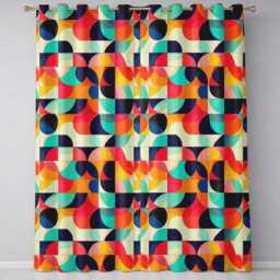 Abstract Geometric Curved Shapes Colorful Seamless Pattern Readymade Eyelet Ring Top Thermal 100% Blackout Curtains - thumbnail 2