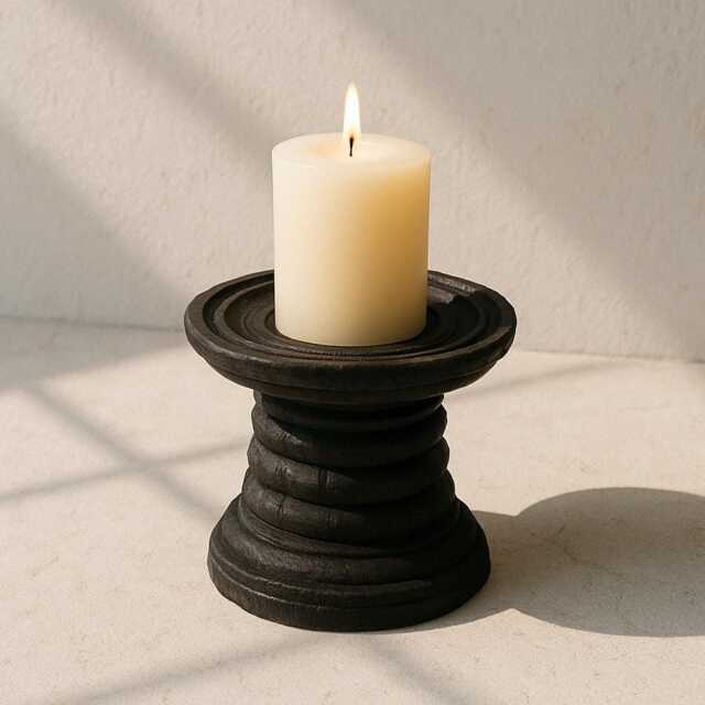Black Wooden Candle Holder Gothic Home Decor - 19x15.5cm - image 1