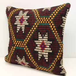 Handmade Turkish Kilim Pillow Cover, 20x20 Retro Cushion - thumbnail 3