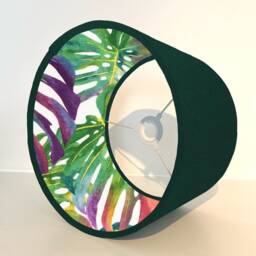 Green Velvet Drum Lampshade, Double Sided Lampshade With Multicoloured Leaves Interior, Ceiling Light Shade - thumbnail 3