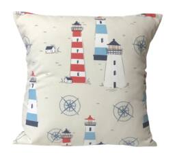 "Fryetts Lundy Nautical Lighthouse Red Blue Seaside Cushion Covers 16"" 18"" 20"" 22" - thumbnail 1