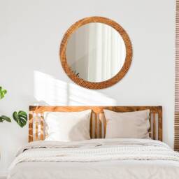 Oak Wood, Orange, Round Mirror Frame, Design, Glass Wall Decor, Living Room - thumbnail 3