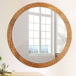 Oak Wood, Orange, Round Mirror Frame, Design, Glass Wall Decor, Living Room - thumbnail 4