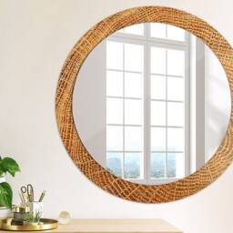 Oak Wood, Orange, Round Mirror Frame, Design, Glass Wall Decor, Living Room - thumbnail 2
