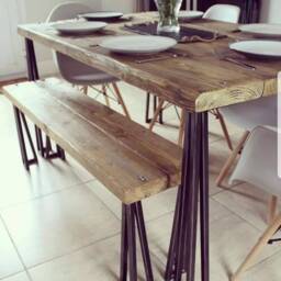 Table & Bench Set, Industrial Table Bench, Rustic Kitchen Table, Dinning Table, Bench, Reclaimed Dinning - thumbnail 3