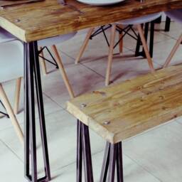 Table & Bench Set, Industrial Table Bench, Rustic Kitchen Table, Dinning Table, Bench, Reclaimed Dinning - thumbnail 4