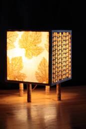 Cork & Paper Floor Lamp Handcrafted With Portuguese Natural Materials, Sustainable Indoor Lighting, Handmade Furniture, Vine Leaf Pattern