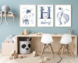 Personalised Sealife Nursery Prints Under The Sea Decor, Set Of 3 - thumbnail 1