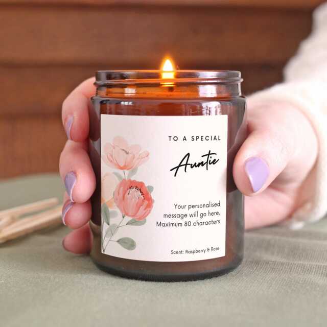 Personalised Auntie Candle Gift - Birthday For Auntie, Custom Message Candle, Floral Soy Idea - image 1