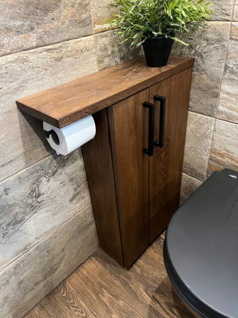 English Oak Rustic Wood Toilet Roll Paper Holder Unit Brush - image 1
