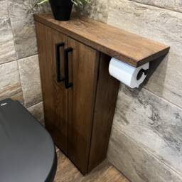 English Oak Rustic Wood Toilet Roll Paper Holder Unit Brush - thumbnail 2