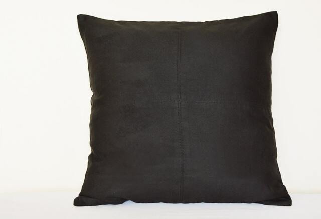 Black Suede Pillow With Stitch Detail , Decorative Faux Throw Cushion Cover, Housewares, Man's Room - image 1