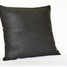Black Suede Pillow With Stitch Detail , Decorative Faux Throw Cushion Cover, Housewares, Man's Room - thumbnail 3