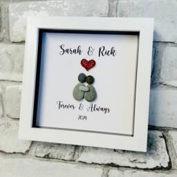 Valentine Gift Personalised Pebble Art Couple Picture, Romantic Anniversary For Him Or Her, Handmade Love Pictures - thumbnail 3
